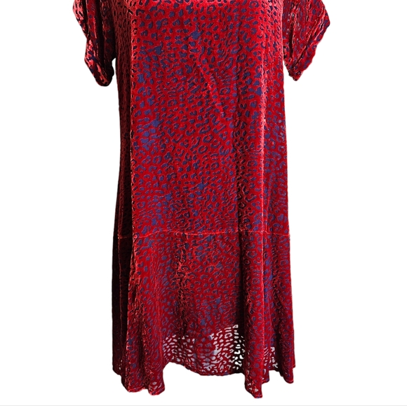 Johnny Was Jade Red Burnout Velvet Mini Dress Size XS Animal Print Silk Blend - Picture 5 of 16